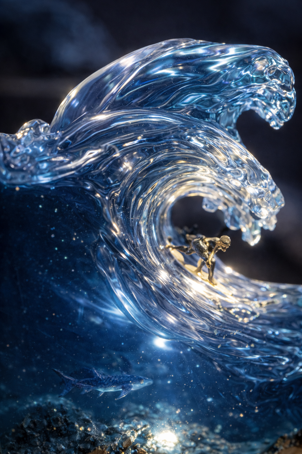 Vague Abyssale Sculpture lumineuse en bois et résine